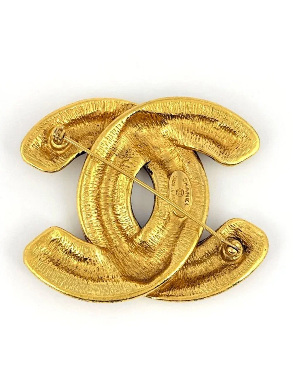 Chanel CC Logo Brooch Quilted Gold Plated